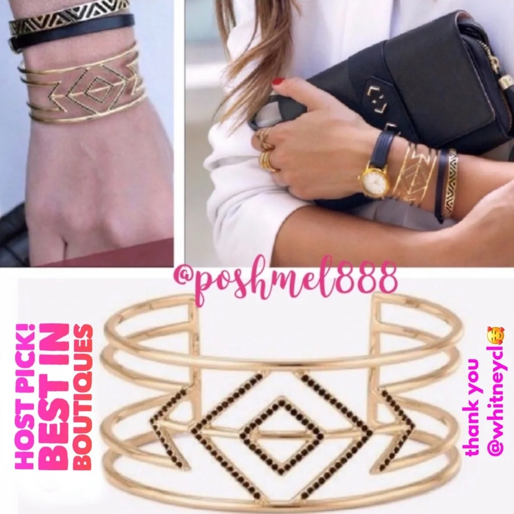 Stella & Dot | Black + Gold Pavé Diámondé Sphinx Cuff Bracelet Retired - Picture 1 of 8